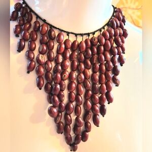 MESCAL SEEDS Red Beans Handmade Artisian BIB Fringe Choker OOAK Unique Necklace